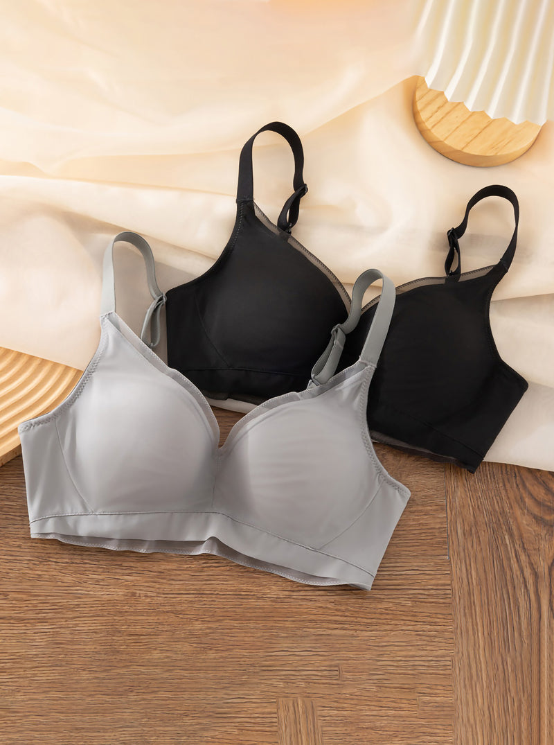 Pure Color Simple Comfortable Thin Sports No Steel Ring Adjustable Silk Bra
