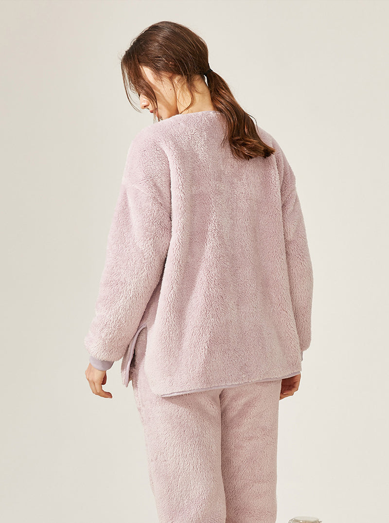 Winter Thickened Warm Pajamas Female Coral Velvet V Collar Long Sleeve With Scarf Can Be Worn Outdoors Set
