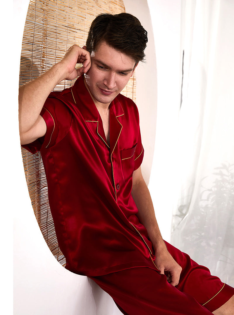 19 Momme Silk Summer Male Fashion Has A Textured Simple And Capable Multicolor Short-Sleeved Shorts Pajamas Two-Piece Set