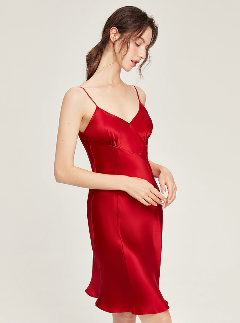 19 Momme Silk Summer Female V Collar Simplicity Splicing Design Advanced Sense Elegant Sexy Pure Color Sling Nightdress