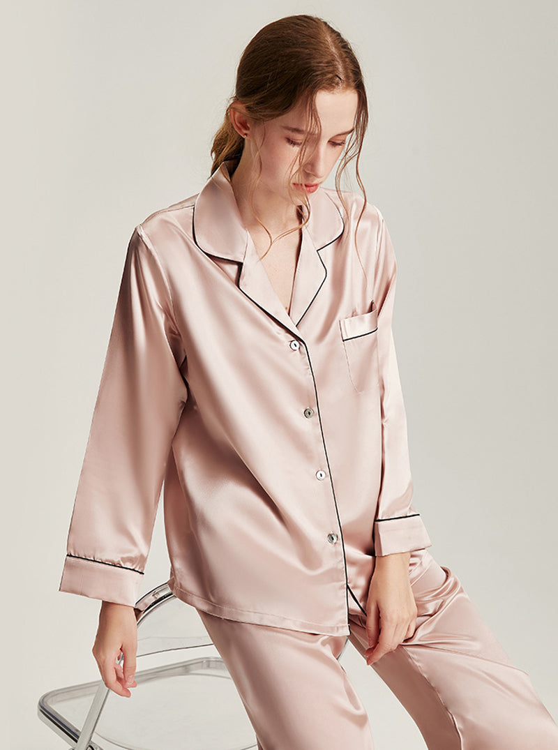 19 Momme Silk Autumn And Winter Female Simple Small Lapel Multi-Color Temperament High-Quality Pajamas Two-Piece Long-Sleeved Trousers