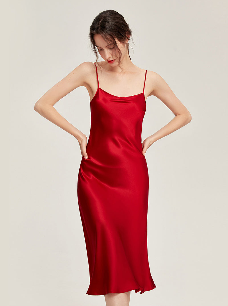 19 Momme Silk Summer Female Evening Dress Elegant Simplicity Pure Color Sling Long Nightdress