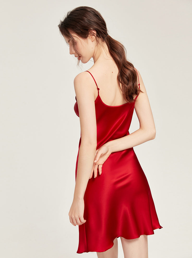 19 Momme Silk Summer Female V Collar Simplicity Splicing Design Advanced Sense Elegant Sexy Pure Color Sling Nightdress