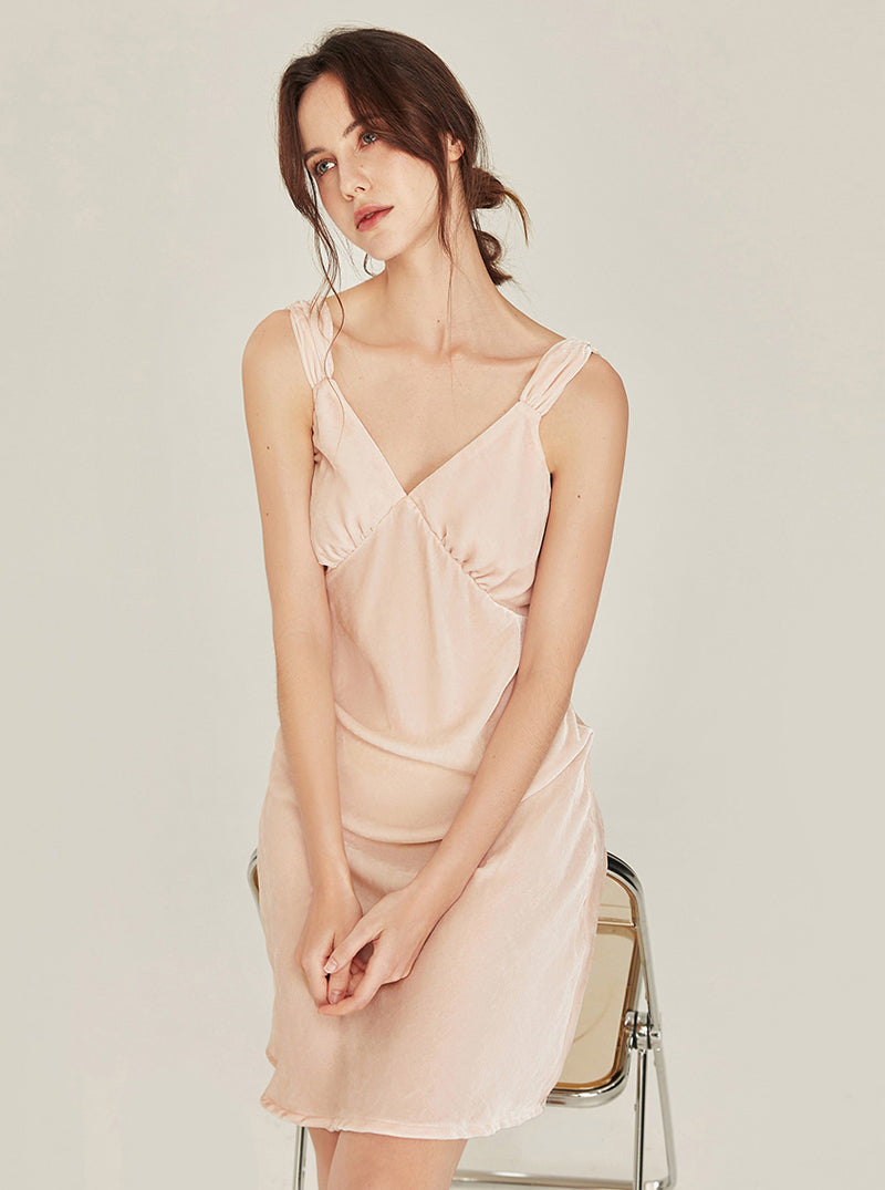 Spring Autumn Female Silk Velvet Sexy Elegant V Collar Backless Split Hem Wide Sling Nightdress