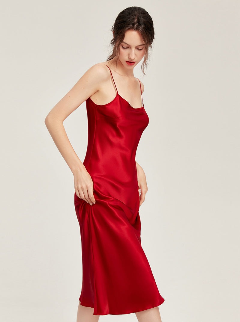 19 Momme Silk Summer Female Evening Dress Elegant Simplicity Pure Color Sling Long Nightdress