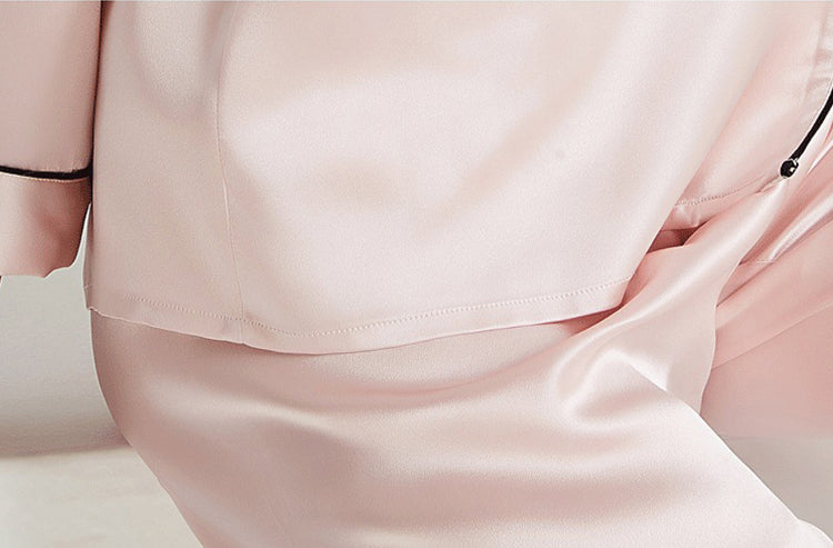 19 Momme Silk Spring And Autumn Female Suit Collar Simple Intellectual Elegant Long-Sleeved Trousers Multi-Color Pajamas Two-Piece Set