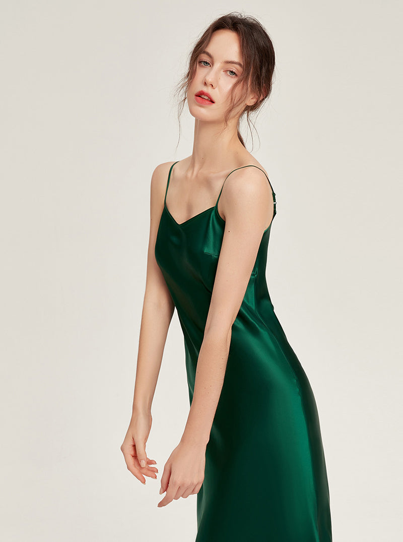 19 Momme Silk Summer Female Evening Dress Elegant Simplicity Pure Color Sling Long Nightdress