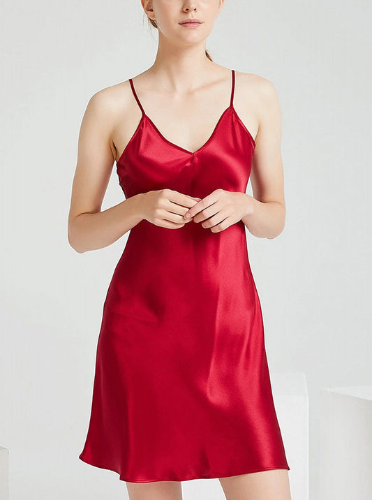Female V-Neck 19 Momme Silk Summer Sexy Simple Multiple Colors Classic Solid Color Sling Nightdress