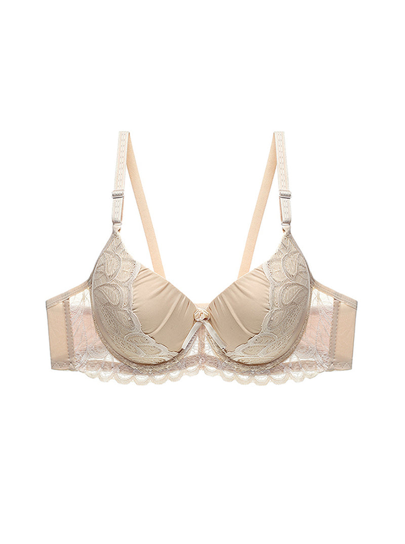 Pure Color Lace Sexy Comfortable Nylon Push-Up Breathable Daily Double-Breasted Bra