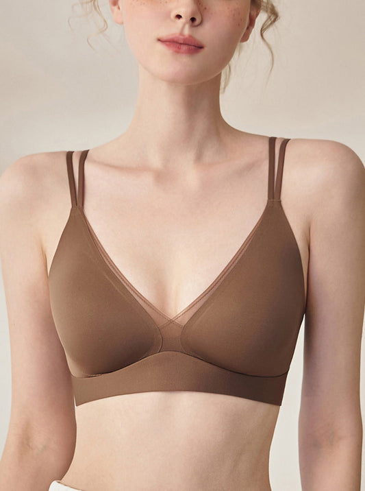 Pure Color No Steel Ring Cross Mesh Mulberry Silk Thin Comfortable Silk Double Shoulder Strap Bra