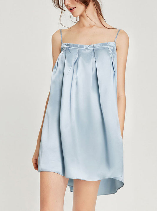 Silk Spring And Autumn Ladies Tube Top Pleated Sweet And Elegant Princess Style Solid Color Suspender Nightdress