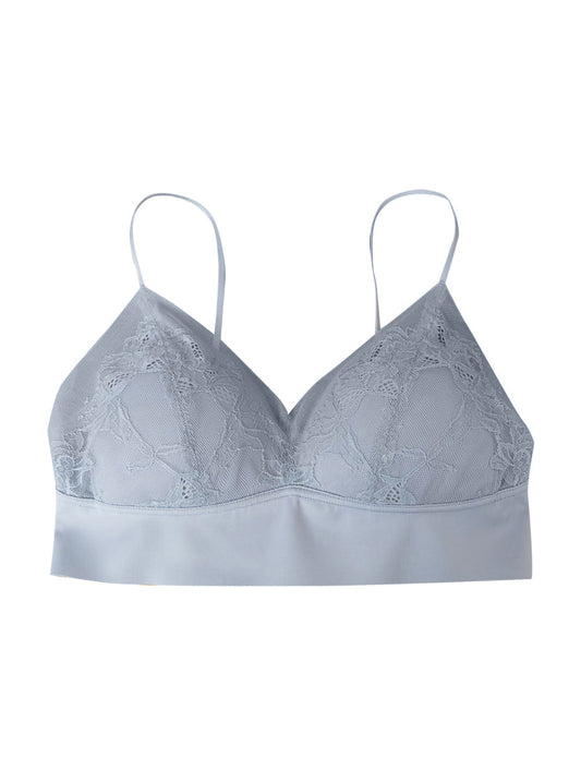 Pure Color Mulberry Silk Elasticity No Steel Ring Breathable Lace Sexy Silk Bra