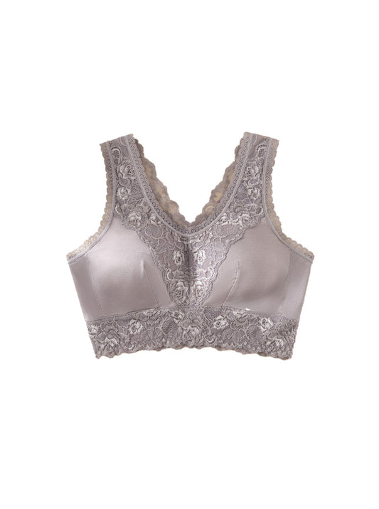 Lace Elegant Mulberry Silk No Steel Ring Adjustable Breathable Silk Pure Color Bra