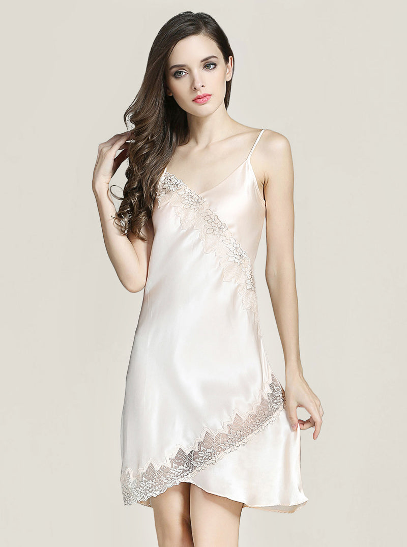 V-Neck Silk Female Summer Adjustable Straps See-Through Lace Sexy Solid Color Suspender Nightdress
