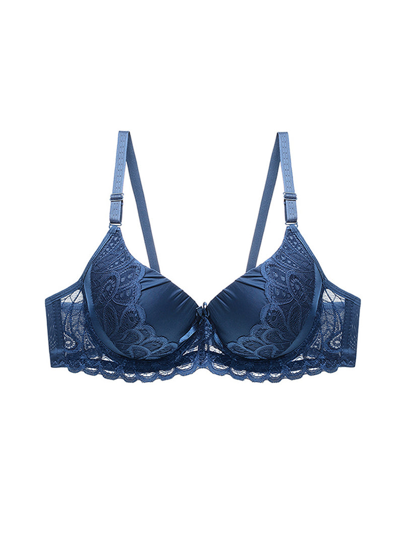 Pure Color Lace Sexy Comfortable Nylon Push-Up Breathable Daily Double-Breasted Bra
