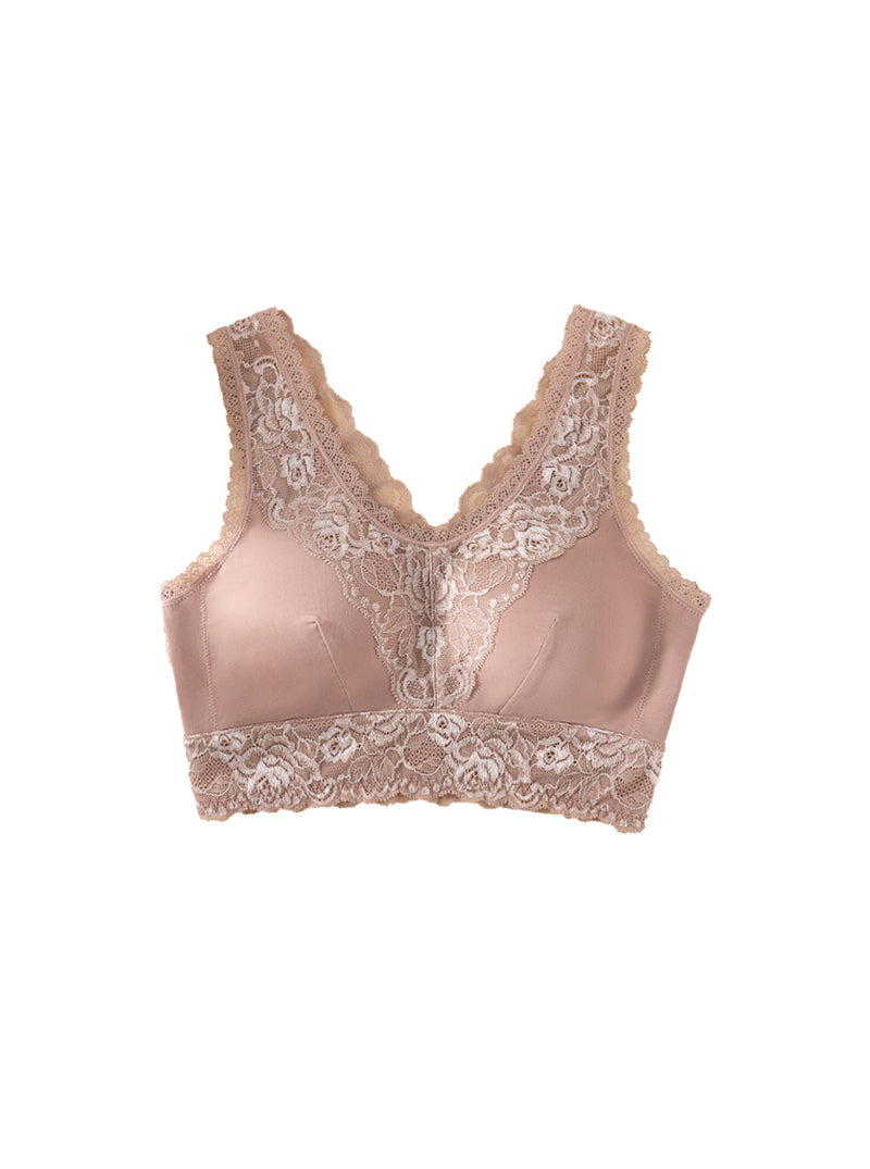 Lace Elegant Mulberry Silk No Steel Ring Adjustable Breathable Silk Pure Color Bra
