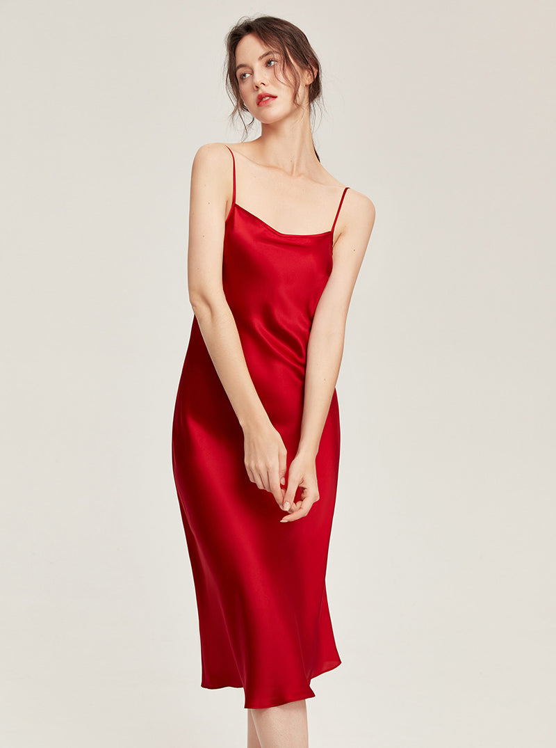 19 Momme Silk Summer Female Evening Dress Elegant Simplicity Pure Color Sling Long Nightdress