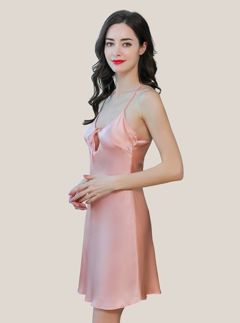 Summer Female Silk V-Neck Sexy Backless Mature Lace Solid Color Light A-Line Version Suspender Nightdress