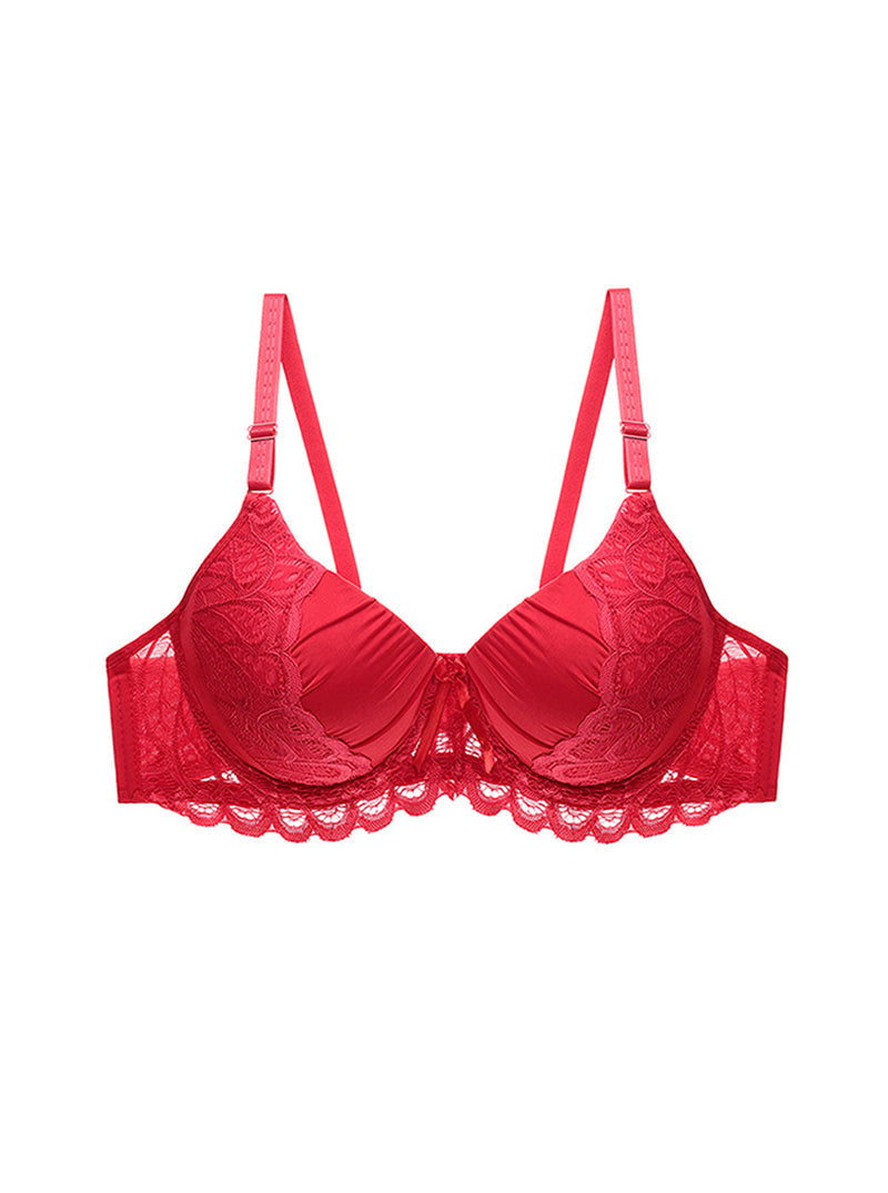 Pure Color Lace Sexy Comfortable Nylon Push-Up Breathable Daily Double-Breasted Bra