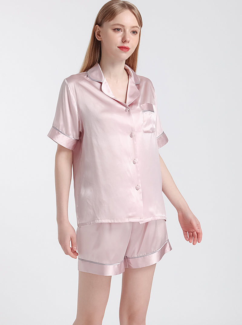 Silk Summer Ladies Small Lapel Cool And Comfortable Loose Stitching Multi-Color Short-Sleeved Shorts Pajamas Two-Piece Set