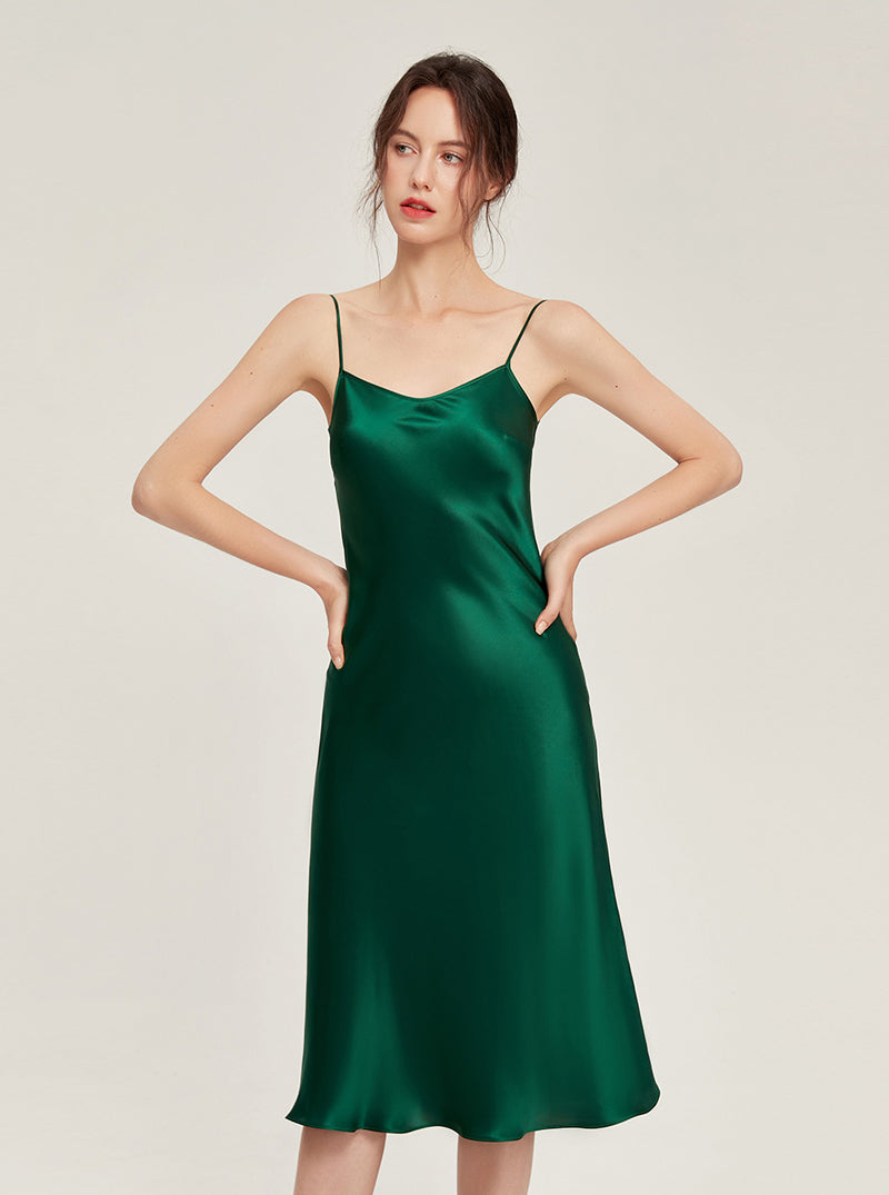 19 Momme Silk Summer Female Evening Dress Elegant Simplicity Pure Color Sling Long Nightdress