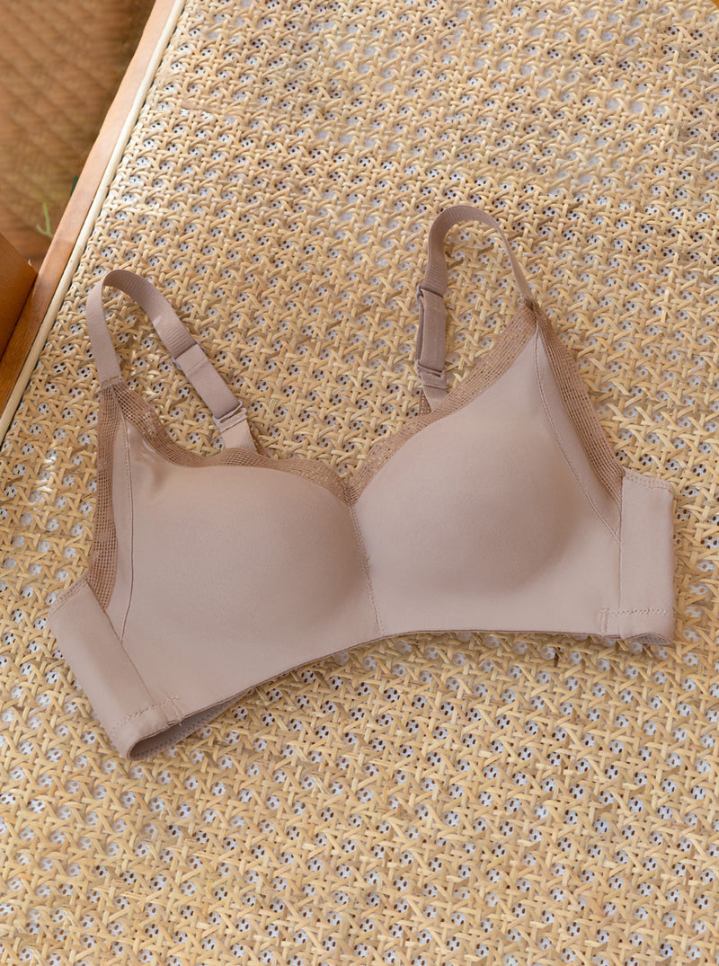 Pure Color Simple Comfortable No Steel Ring Mulberry Silk Mesh Daily Silk Bra