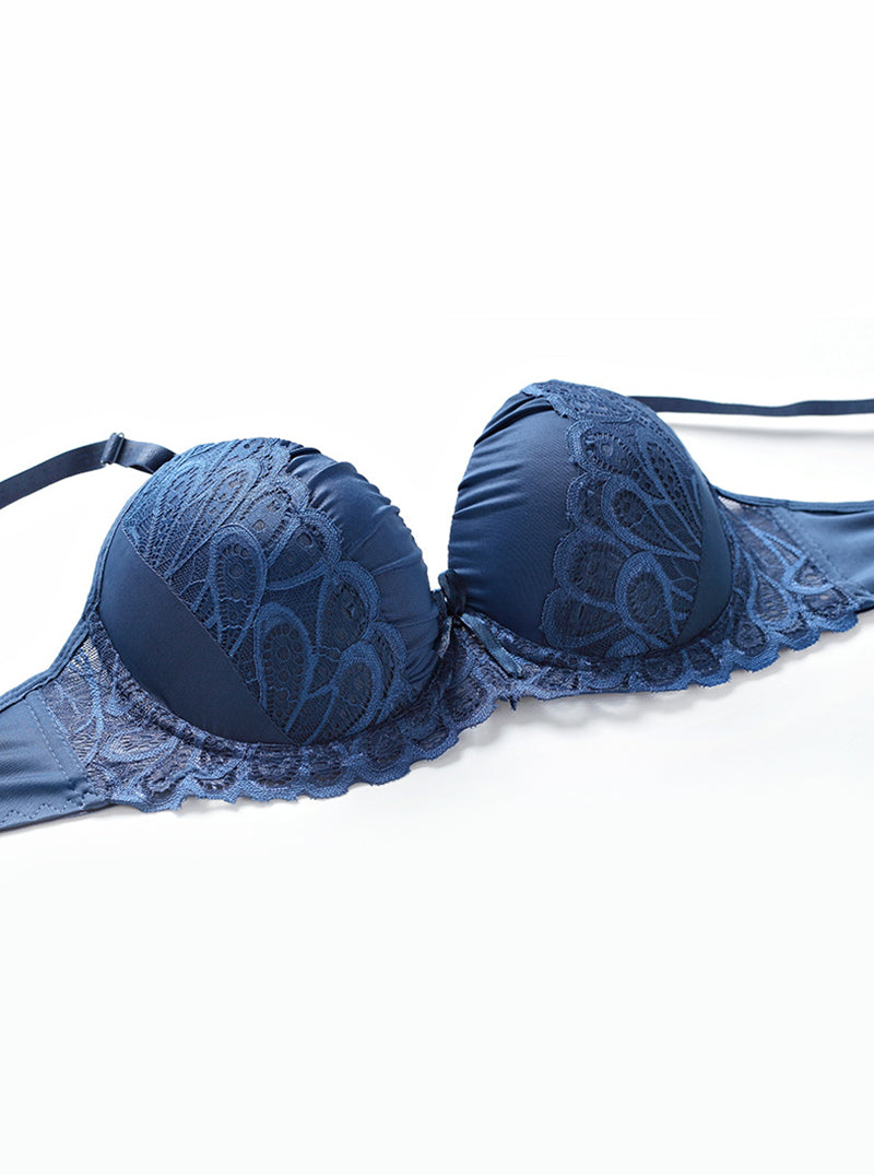 Pure Color Lace Sexy Comfortable Nylon Push-Up Breathable Daily Double-Breasted Bra