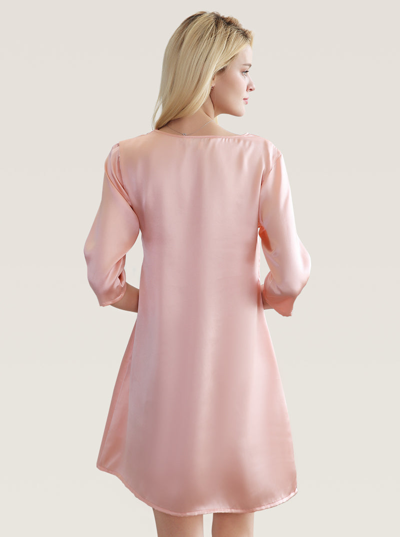 Summer Silk Female V-Neck Lace Simple Fashionable Generous Comfortable And Textured Slim Solid Color Sleeves Nightdress