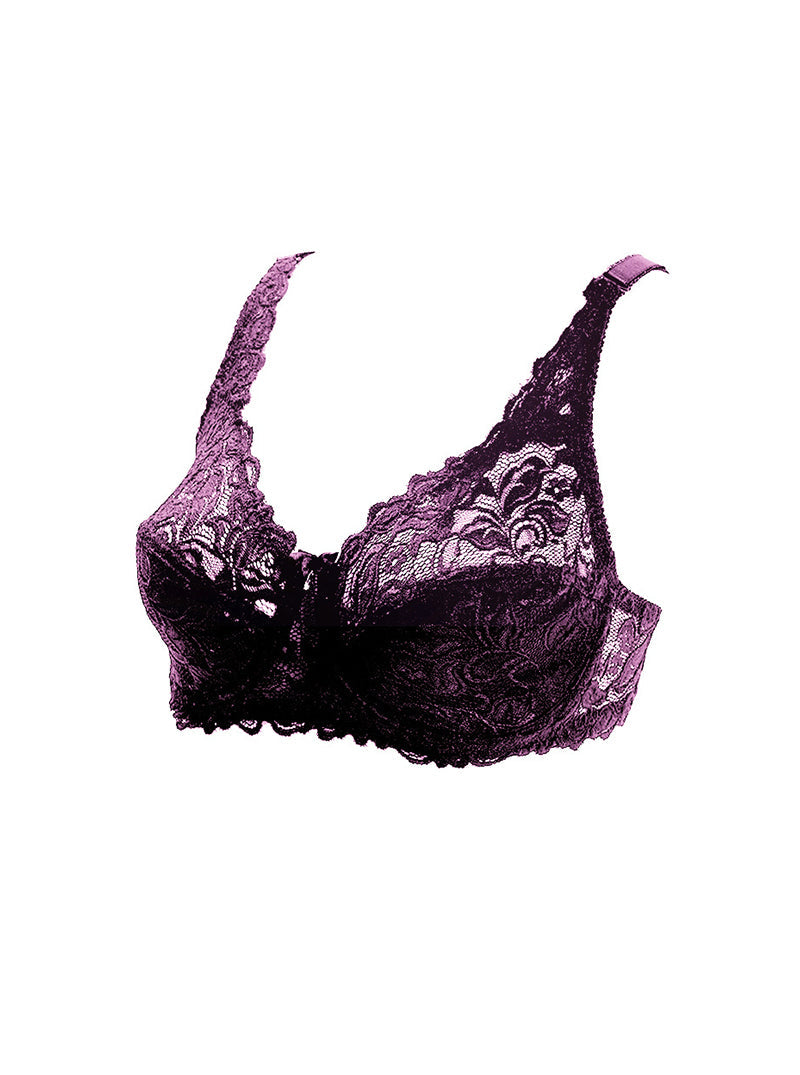 Pure Summer Large Cup Thinner Sexy Lace Anti-Exposure Comfortable Breathable Double-Breasted Bra
