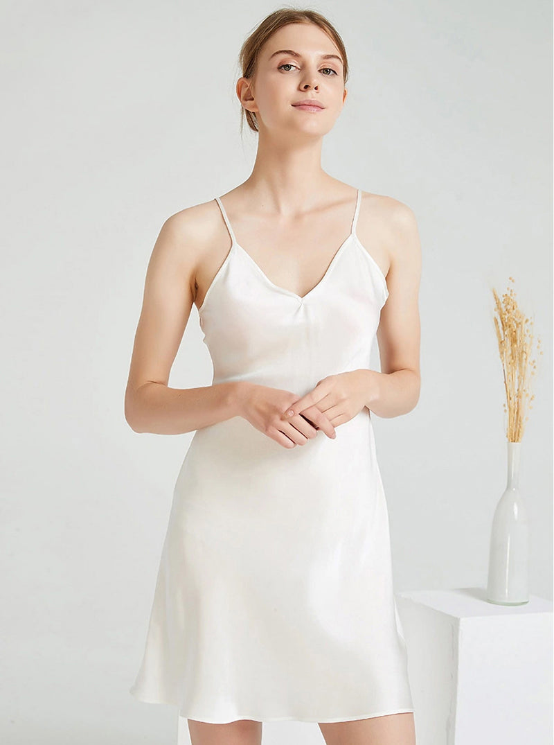 Female V-Neck 19 Momme Silk Summer Sexy Simple Multiple Colors Classic Solid Color Sling Nightdress