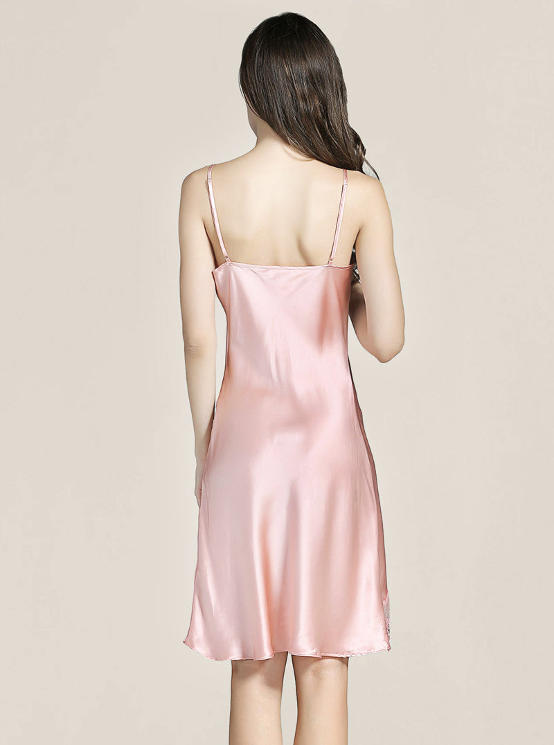 V-Neck Silk Female Summer Adjustable Straps See-Through Lace Sexy Solid Color Suspender Nightdress