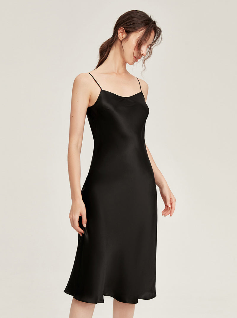 19 Momme Silk Summer Female Evening Dress Elegant Simplicity Pure Color Sling Long Nightdress