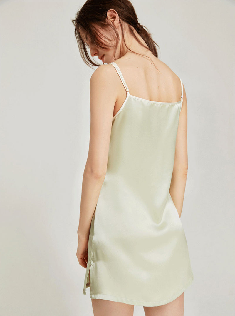 Silk Splicing Contrasting Color Sexy V Collar Slim Sling Short Nightdress Summer Female