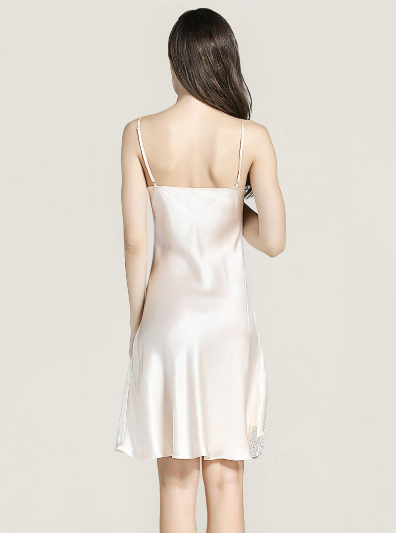 V-Neck Silk Female Summer Adjustable Straps See-Through Lace Sexy Solid Color Suspender Nightdress