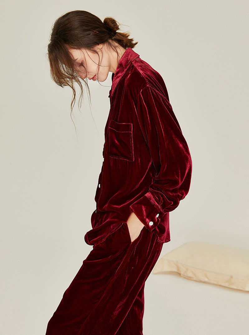 Velvet Multicolor Female Autumn And Winter Shirt Collar High Fashion Warm Chic Retro Long Sleeve Pajamas Two Piece Set