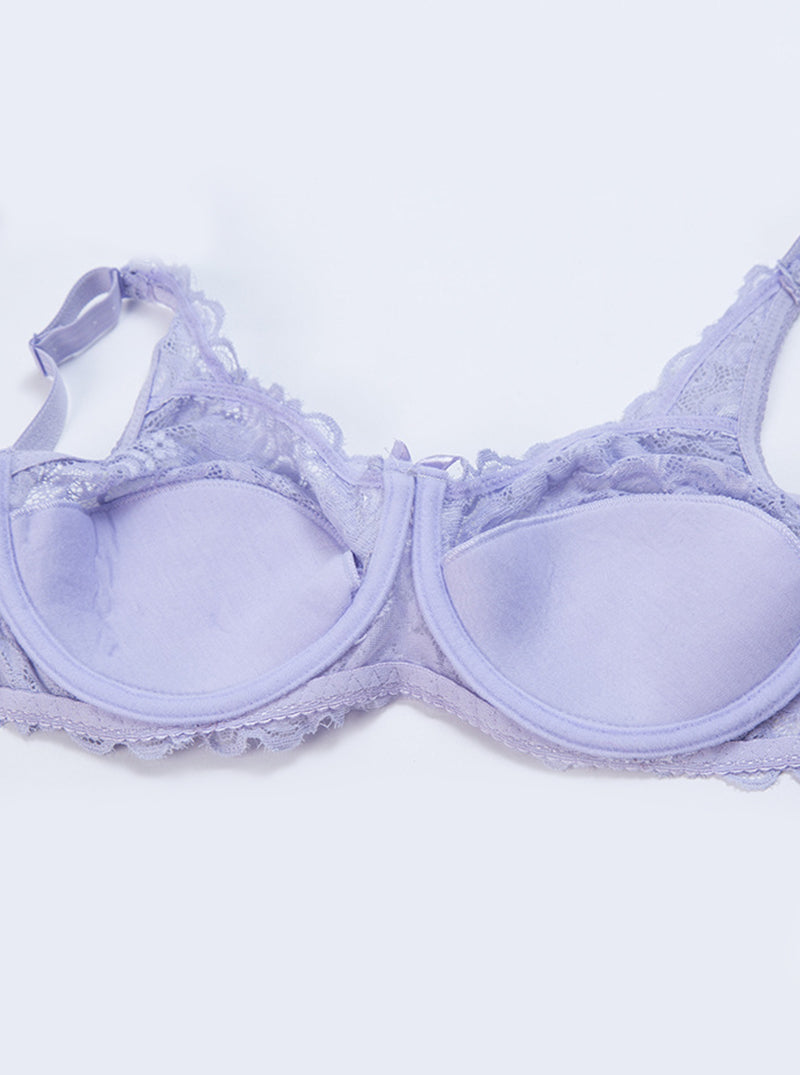 Pure Summer Large Cup Thinner Sexy Lace Anti-Exposure Comfortable Breathable Double-Breasted Bra