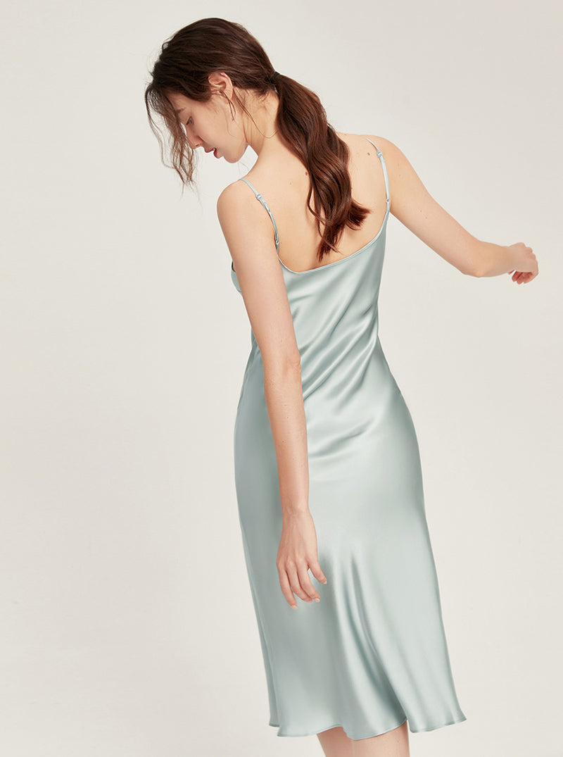 19 Momme Silk Summer Female Evening Dress Elegant Simplicity Pure Color Sling Long Nightdress