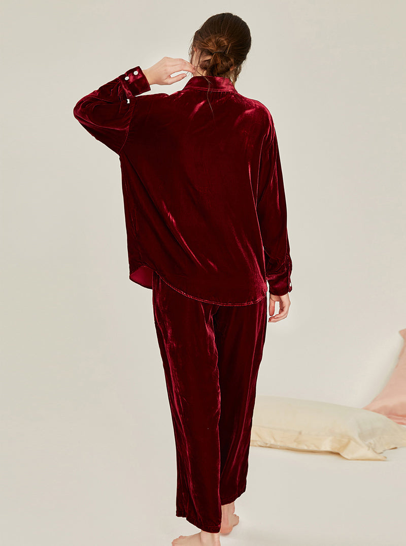 Velvet Multicolor Female Autumn And Winter Shirt Collar High Fashion Warm Chic Retro Long Sleeve Pajamas Two Piece Set